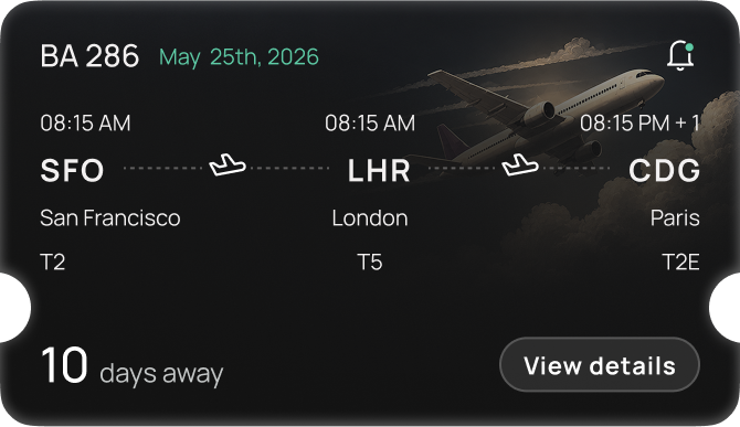 Flight tracker card with countdown